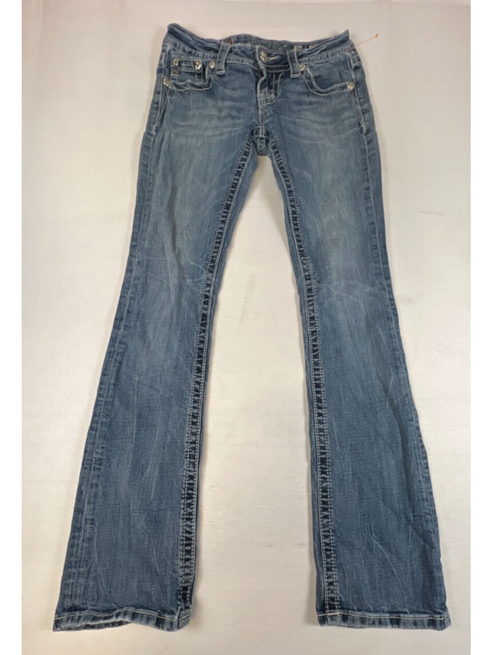 Miss Me Women 26x34 Blue Denim Slim Boot Jeans Embellished Retro Pants